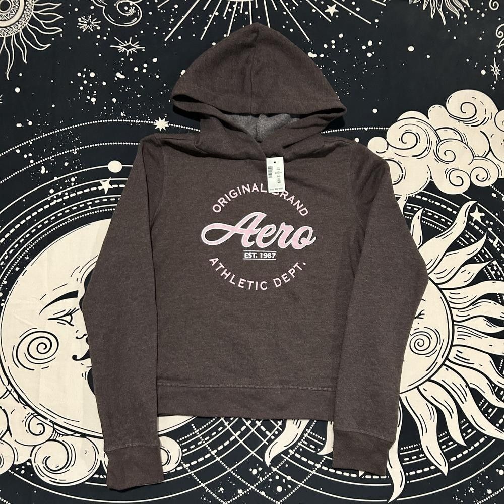 Aéropostale Hoodie Girls XS Brown Graphic-Print Fleece-Lined Performance Running